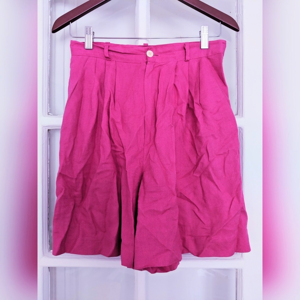 VINTAGE bright pink linen high waist shorts size 6